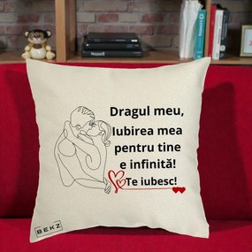 Cadou pentru Iubit - Perna Personalizata Dragul Meu Iubirea Mea pentru Tine e Infinita Te Iubesc, 40x40 cm, Ecru, Husa Detasabila, Perna Inclusa, BEKZ®
