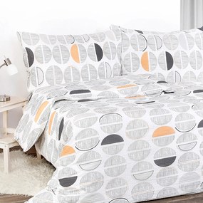 Goldea lenjerie de pat creponată - cercuri gri-portocalii cu dungi pe alb 140 x 220 și 50 x 70 cm
