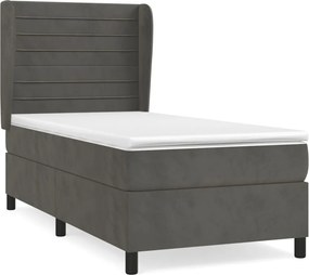 vidaXL Pat box spring cu saltea, gri închis, 100x200 cm, catifea