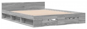 3280774 vidaXL Cadru de pat cu sertare, gri sonoma, 135x190 cm, lemn prelucrat