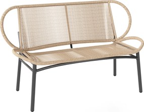 Outsunny Bancă de grădină 2 locuri, banc exterior din rășină împletită cu cadru metalic, rezistent la intemperii, natural | Aosom Romania