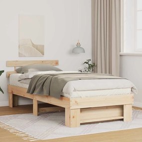 vidaXL Cadru de pat cu headboard Maro 100 x 200 cm Lemn de brad solid
