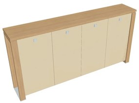 Dulap mediu pentru haine Verno+ 260 x 46 x 130 cm, uși de sticlă, stejar deschis / vanilie