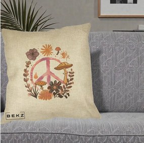 Perna Decorativa Peace Ciuperci Boho, 40x40 cm, Crem, Husa Detasabila, Perna Inclusa, BEKZ®