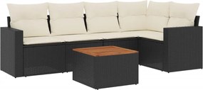 vidaXL Set mobilier de grădină cu perne, 6 piese, negru, poliratan