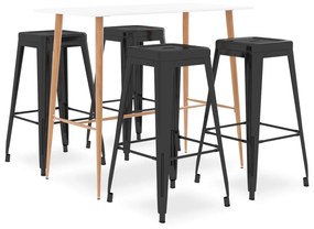 Set mobilier de bar, 5 piese, alb si negru Alb si negru, 5