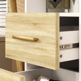 HOMCOM Masă de toaletă cu oglindă și lumini LED reglabile cu 5 sertare 4 compartimente și 1 poliță 100x44x137 cm Alb și Natural | Aosom Romania