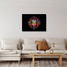 Tablou pe sticlă - Bustul lui Buddha în culori neon (70x50 cm)