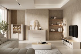 Vitrină Amilio 100 cm - cashmere / stejar uleiat / mânere cashmere