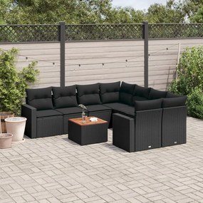 3224046 vidaXL Set mobilier de grădină cu perne, 9 piese, negru, poliratan