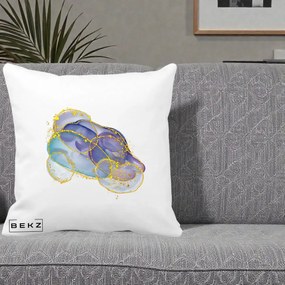 Perna Decorativa Abstract Acuarela Albastru-Mov cu Cercuri Aurii, 40x40 cm, Alba Mata, Husa Detasabila, Perna Inclusa, BEKZ®