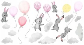 Autocolant roz frumos pentru fete Flying Bunnies 60 x 120 cm
