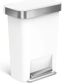 Coș cu pedale dreptunghiular 45 l, plastic alb/oțel inoxidabil, alb