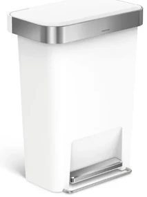 Coș cu pedale dreptunghiular 45 l, plastic alb/oțel inoxidabil, alb