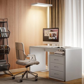 HOMCOM Lampă LED de podea, lumină prietenoasă cu ochii, lampă de podea cu telecomandă, luminozitate reglabilă, plastic, metal, alb | Aosom Romania