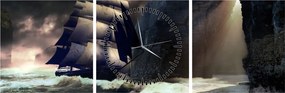 Tablou - Navă printre recife (cu ceas) (90x30 cm)