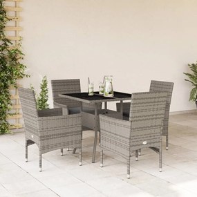 3278606 vidaXL Set mobilier de grădină cu perne 5 piese gri poliratan & sticlă