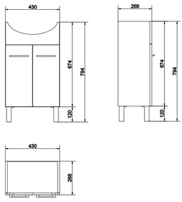 Set dulap baie 2 usi cu lavoar Cersanit Olivia inclus, 50 cm, nuc 500x385 mm, Nuc