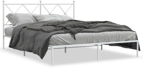 376553 vidaXL Cadru de pat metalic cu tăblie, alb, 150x200 cm