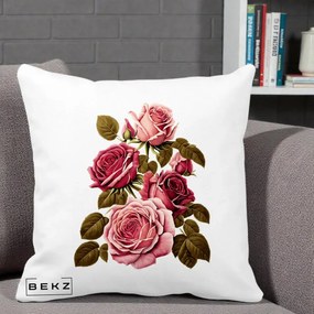 Perna Decorativa Trandafiri Vintage Roz-Rosii, 40x40 cm, Alba Mata, Husa Detasabila, Perna Inclusa, BEKZ®