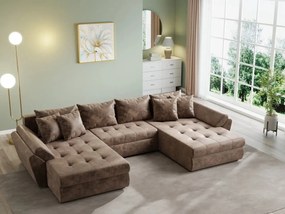 Colțar extensibil dumonde cu ladă de depozitare si sezut confortabil din spuma high-density, Loana U Madagaskar Brown 355x185 cm