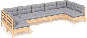 vidaXL Set mobilier grădină cu perne gri, 7 piese, lemn masiv de pin