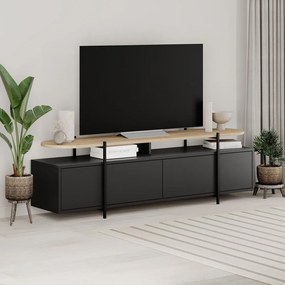 Masă TV neagră cu aspect de lemn de stejar 160x48 cm Hinoa – Marckeric