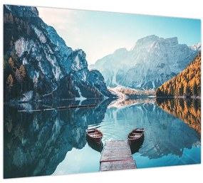 Tablou - Bărci pe Lacul Braies (70x50 cm)