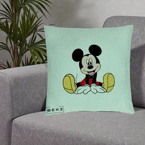 Perna Personalizata Mickey Mouse Relaxat, 40x40 cm, Verde Menta, Husa Detasabila, Perna Inclusa, BEKZ®