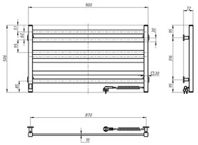 Radiator baie tip scară AVANGARD cu termostat, 316W/230V, 50,6cm, IP44, negru, montare pe partea dreaptă