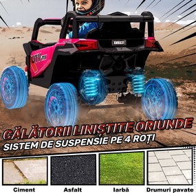 AIYAPLAY Mașină Electrică UTV pentru Copii 12V cu Centură, Telecomandă, Suspensii, USB, 3-7 km/h, 3-5 Ani, Roz | Aosom Romania