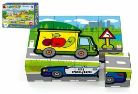 Pătrate kubus din lemn Prima mea cars 12ks într-o cutie 17x12,5x4cm MPZ