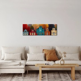 Tablou - Oraș de toamnă pictat (cu ceas) (90x30 cm)