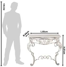 Consolă shabby chic, din fier forjat, finisaj alb antichizat, Clementine