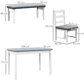 HOMCOM Grup de scaune, Set de masă cu 4 piese, 1 masă, 1 bancă, 2 scaune, Gri + Alb | Aosom Romania
