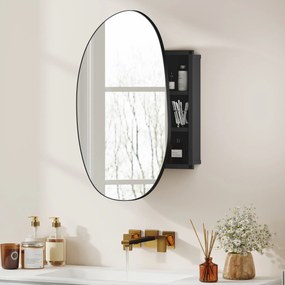 HOMCOM Dulap Baie cu Oglindă și 3 Rafturi, 61x12x79 cm, Formă Neregulată, Dulap Montabil pe Perete, Negru | Aosom Romania