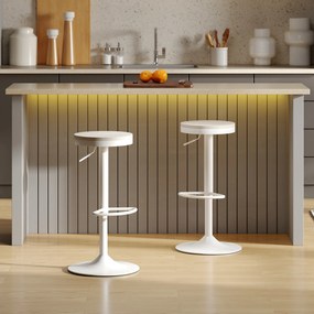HOMCOM Lot de 2 taburete de bar, scaune de bar pivotante cu scaun din hevea, înălțime reglabilă și suport pentru picioare, alb | Aosom Romania