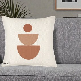 Perna Decorativa Geometric Boho Semicerc Stivuit, 40x40 cm, Crem Reliefat, Husa Detasabila, Perna Inclusa, BEKZ®