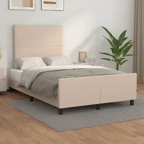 3125444 vidaXL Cadru de pat cu tăblie, cappuccino, 120x200 cm, piele ecologică