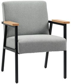 HOMCOM Fotoliu de accent în design scandinav, fotoliu de repaus, fotoliu de accent, aspect de in, lemn de cauciuc, Gri + Negru + Maro | Aosom Romania