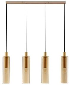 Lustra cu 4 pendule metal auriu, sticla chihlimbar ZOELLA