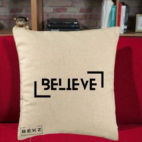 Perna Decorativa Believe Minimalist, 40x40 cm, Bej, Husa Detasabila, Perna Inclusa, BEKZ®