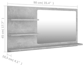 Oglinda de baie, gri beton, 90 x 10,5 x 45 cm, PAL Gri beton