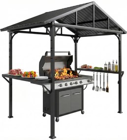 Outsunny Pavilion pentru grătar 2,52 x 1,56 m, pavilion impermeabil cu acoperiș în două ape, poliță laterală, cârlige, cadru din oțel, Negru | Aosom Romania