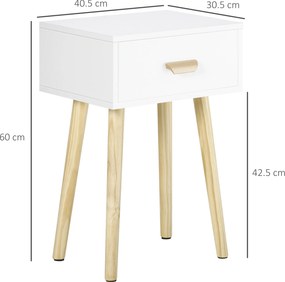 HOMCOM Set de 2 Noptiere pentru Dormitor cu Sertar, Pereche de Noptiere Moderne din Lemn, Măsuțe pentru Canapea, Living, Cameră de Zi și Dormitor, 40.5x30.5x60 cm, Culoare Stejar și Alb | Aosom Romania