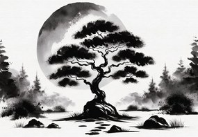 Fototapet - Bonsai alb-negru (147x102 cm)