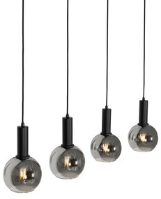 Lampă suspendată Art Deco neagră cu sticlă fumurie cu 4 lumini - Josje