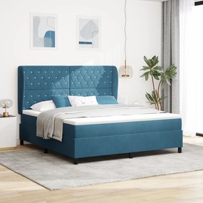vidaXL Pat cu saltea cu arcuri Albastru închis 180 x 200 cm, din catifea.