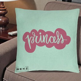 Perna Decorativa Princess Text Roz, 40x40 cm, Verde Menta, Husa Detasabila, Perna Inclusa, BEKZ®