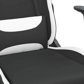 Scaun de gaming cu suport picioare, negru si alb, textil 1, Alb si negru, Cu suport de picioare